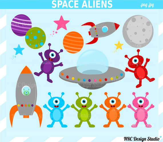 SUMMER SALE Space Aliens Clip Art Outer Space by NRCDesignStudio