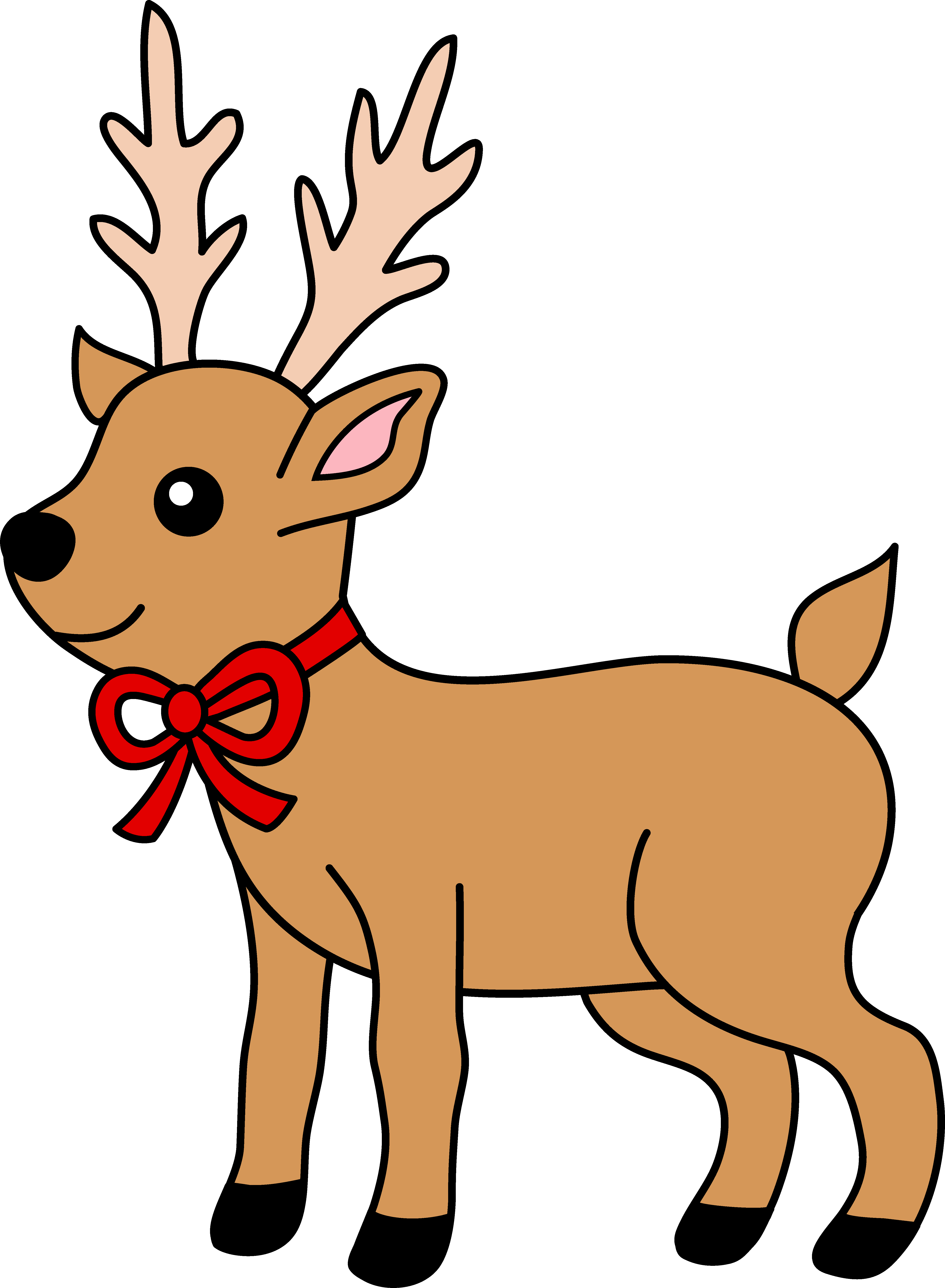 Christmas Reindeer With Red Ribbon - Free Clip Art