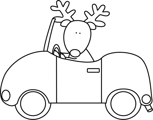 Black and White Reindeer Driving a Car Clip Art - Black and White ...