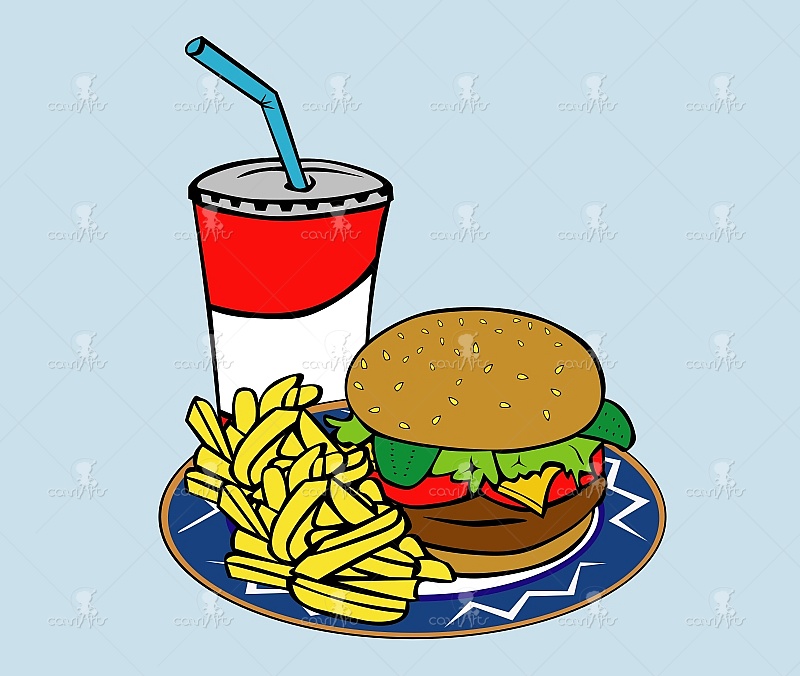 Fast Food Burger With French Fries And Soda Stock Illustration