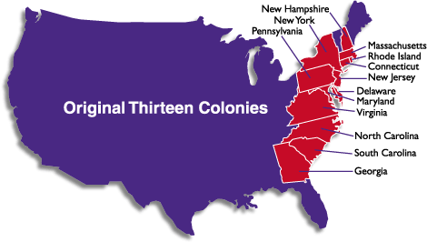 Original Thirteen Colonies, United States Original 13 Colonies Map