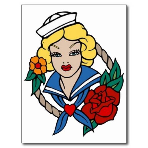 Vintage Sailor Girl with Rose Tattoo Art Postcards | Zazzle