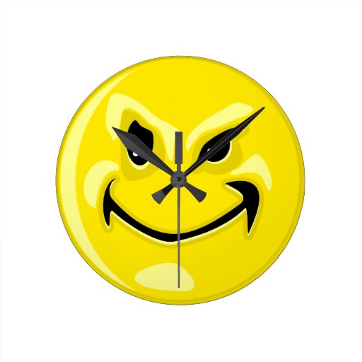 Yellow Smiley Face Sinister Evil Mischievous Smile Clocks | Zazzle