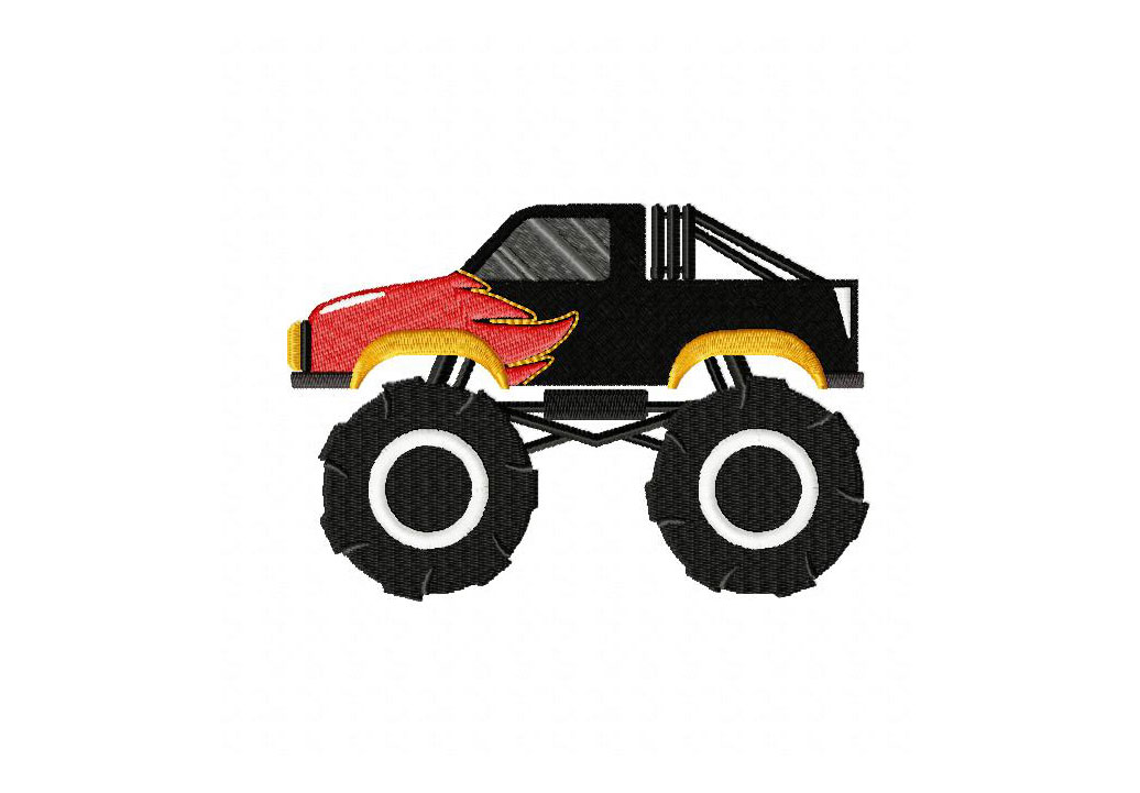 Monster Truck Flames Machine Embroidery Design