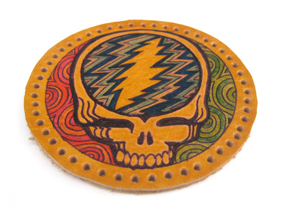 Leather patch upcycled Grateful Dead steal by thehappymushroom