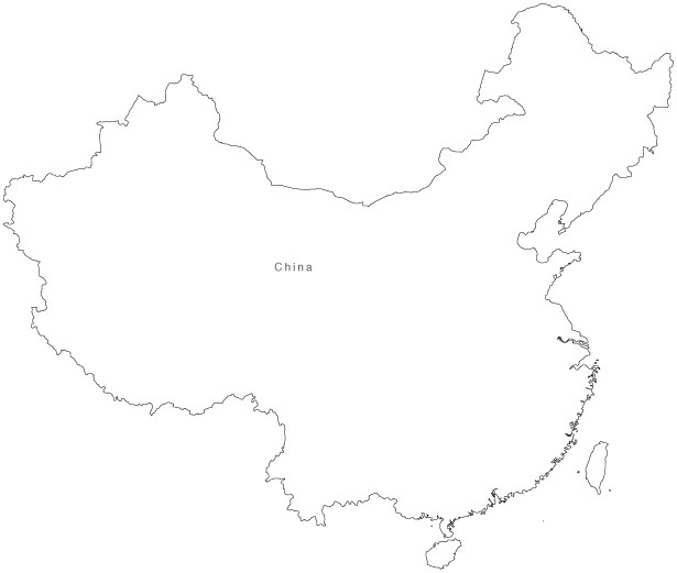 Black & White China Map - Simple Outline - Map Resources