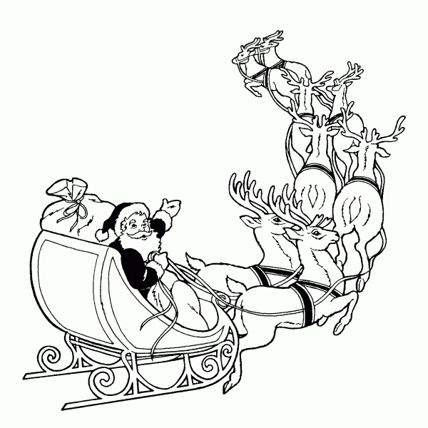 santa in his sleigh Colouring Pages