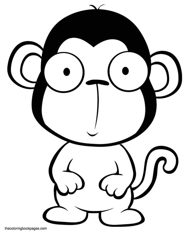 Animal Baby Monkey Coloring Page, Cute baby monkey - Drawing Kids