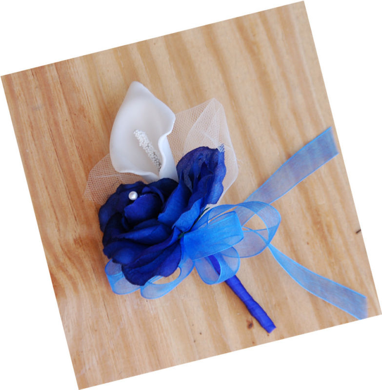 Royal Blue Calla Lily Silk Flower Corsage Wedding Bridal Prom ...