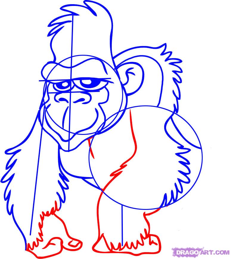How to Draw a Gorilla, Cartoon Gorilla, Step by Step, Rainforest ...