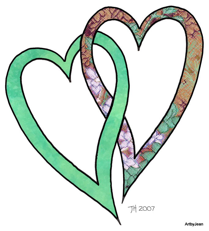 ArtbyJean - Paper Crafts: Set 002 - Green Pencil Sketch - Love Hearts
