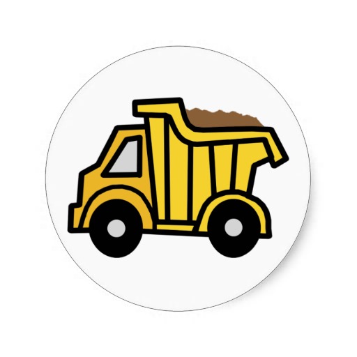 Cartoon Clip Art with a Construction Dump Truck Round Stickers ...