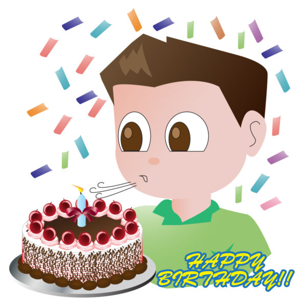 Clip art of a boy blowing his cake - stock photo free