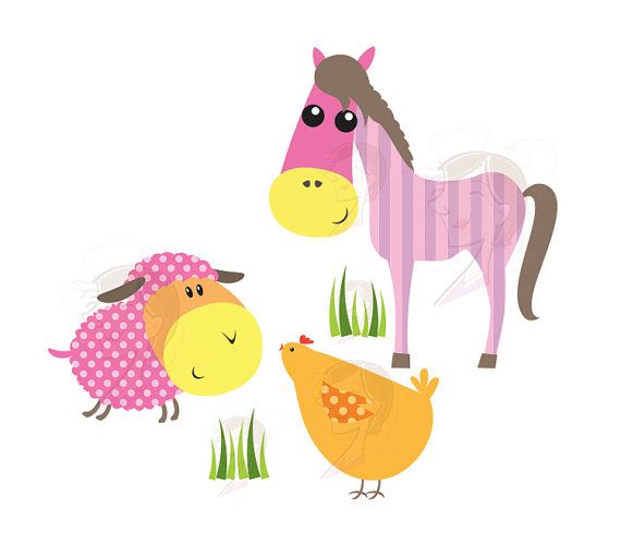 Baby Farm Animals Clipart Cute Farm Animal Bright Colors Horse Pig Sh…