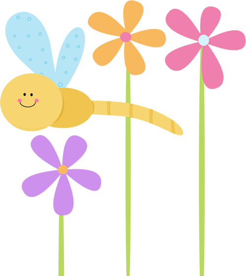 Dragonfly and Flowers Clip Art - Dragonfly and Flowers Image
