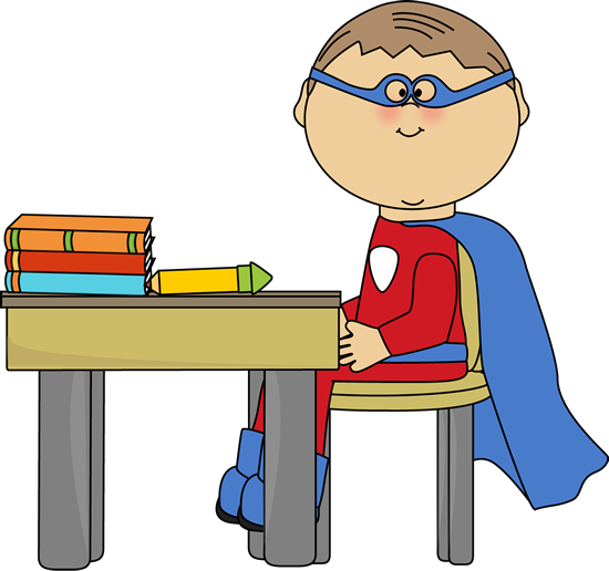 Boy Superhero at School Desk Clip Art - Boy Superhero at School ...