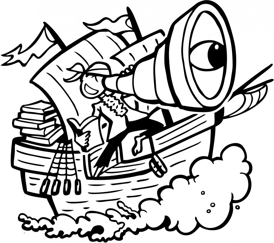 Clipart Of A Black And White Pirate Ship Royalty Free Vector ...