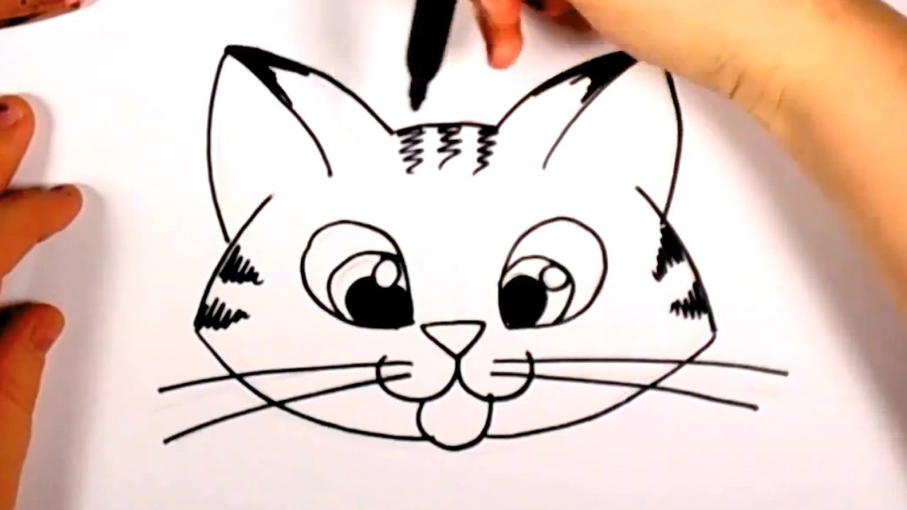 How To Draw A Cute Kitten Face - Tabby Cat Face Drawing CC - YouTube