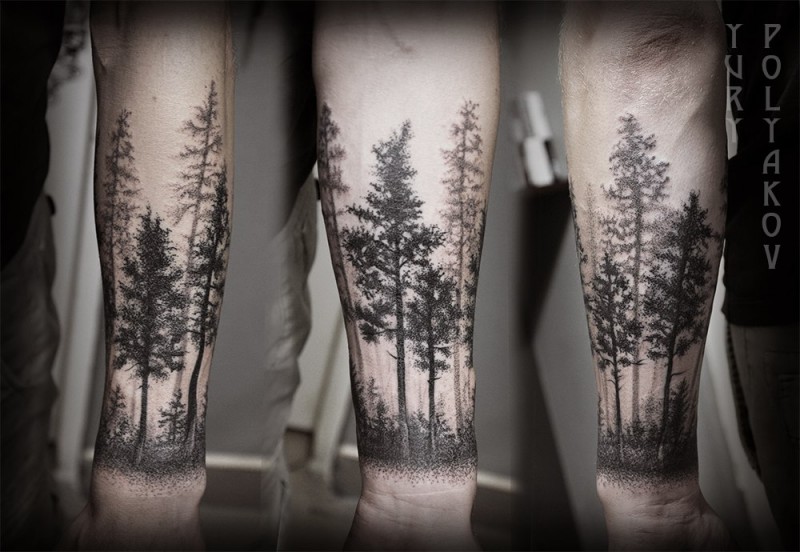 Beautiful black ink trees tattoo on forearm - Tattooimages.biz