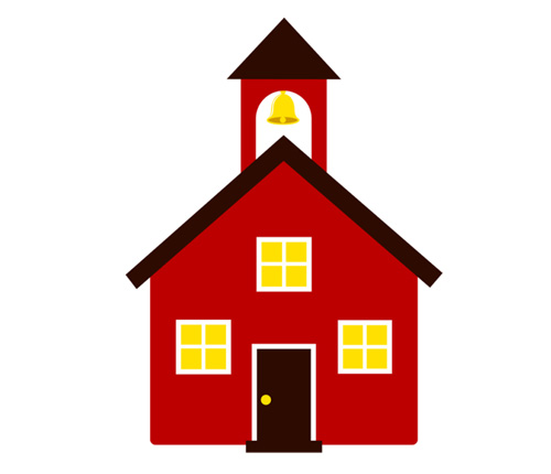 Red School House with Yellow Bell & Window | vector clipart icon