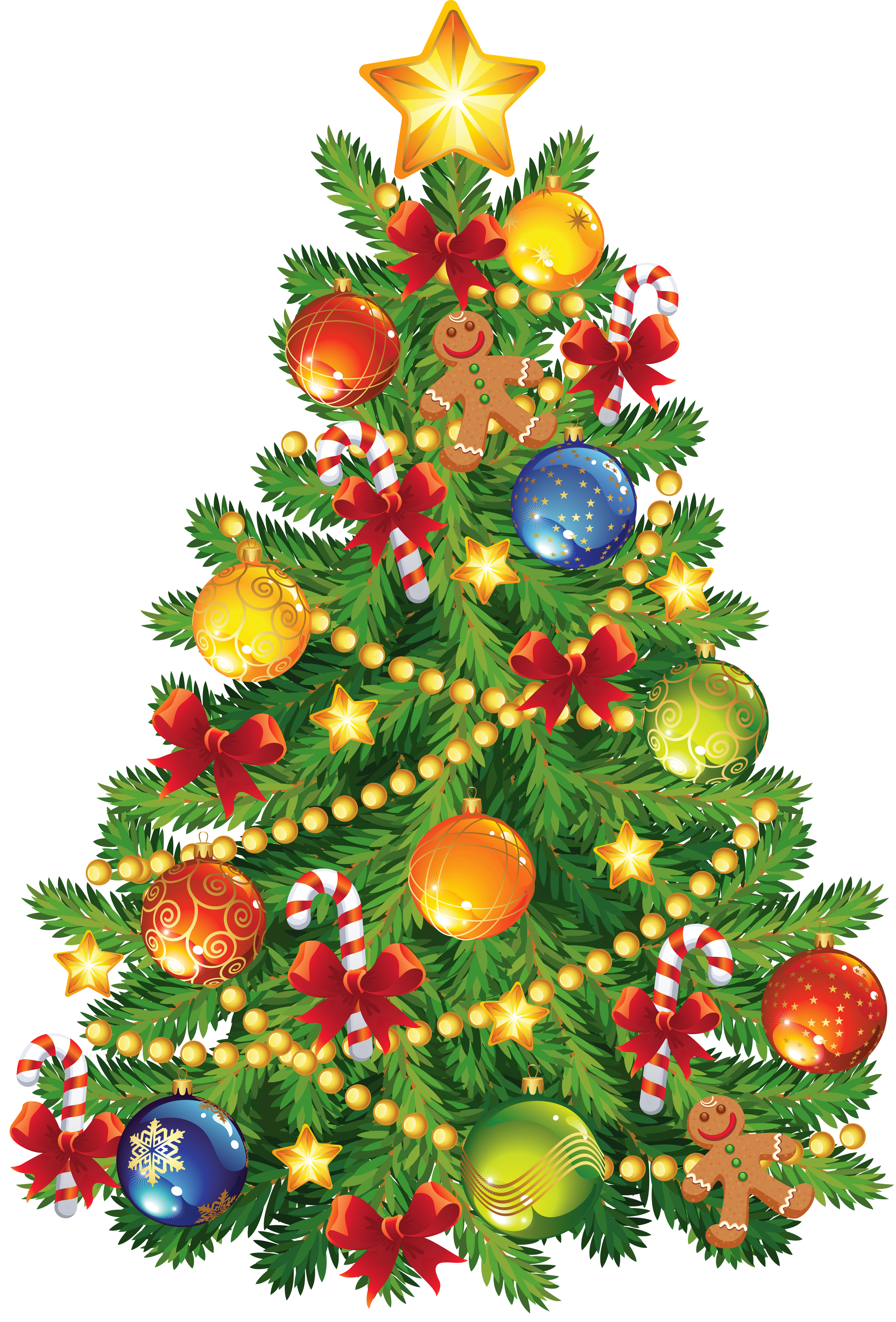 Large Transparent Christmas Tree with Gingerbread Ornament Clipart