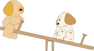 Puppies on a Teeter Totter Clip Art - Puppies on a Teeter Totter Image