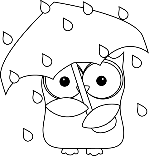 Black and White Owl in the Rain Clip Art - Black and White Owl in ...