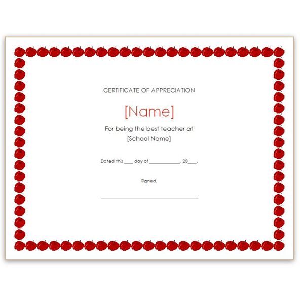 Free Teacher Appreciation Certificates: Download Word and ...