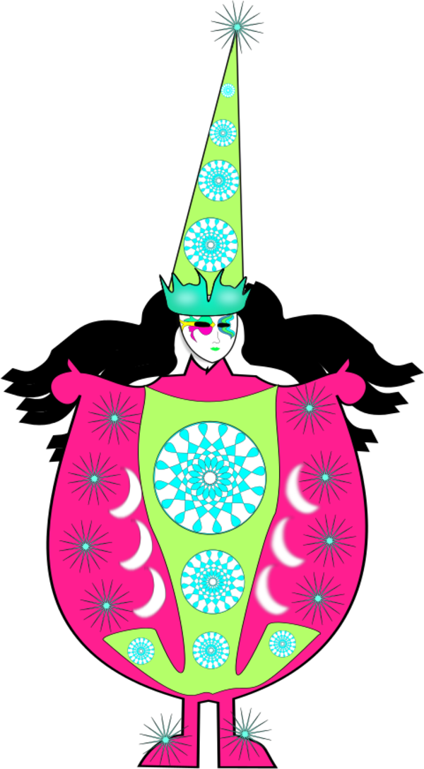 clown wearing large dress and long hat - vector Clip Art