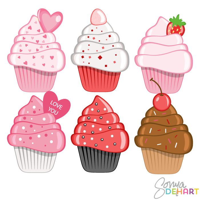 Vector Clip Art Valentine's Day Cupcakes