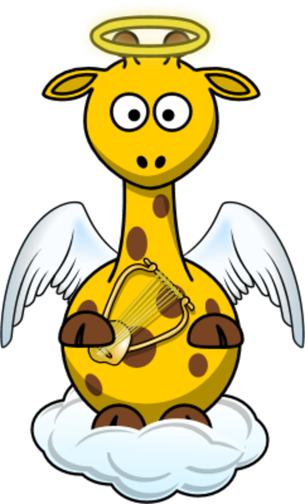Giraffe angle wings cloud holding a harp - vector Clip Art