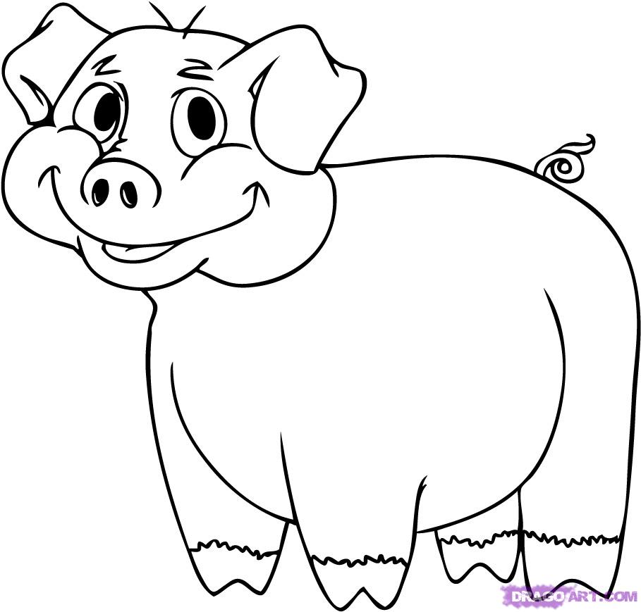How to Draw a Cartoon Pig, Step by Step, Cartoon Animals, Animals ...