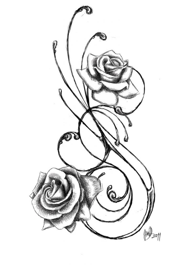 Line Drawings Of Roses