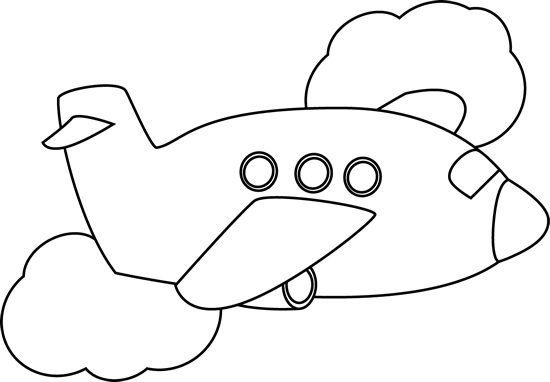 Black and White Airplane Flying Through Clouds Clip Art - Black ...