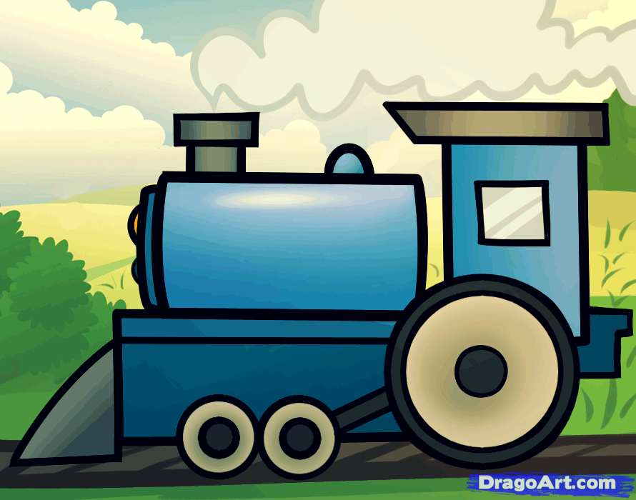 How to Draw a Cartoon Train, Step by Step, Trains, Transportation ...