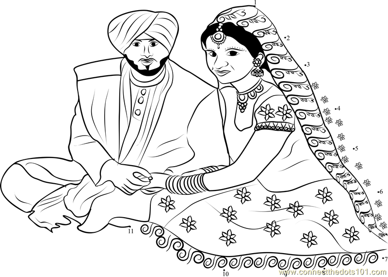 Punjabi Wedding Couple dot to dot printable worksheet - Connect ...