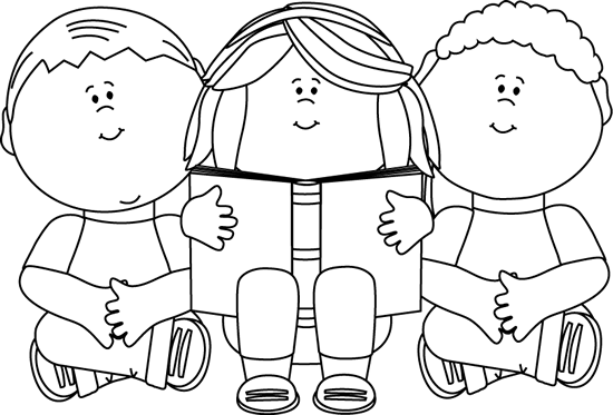 Black and White Kids Reading Clip Art - Black and White Kids ...