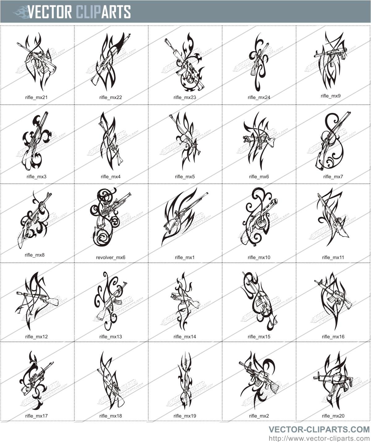 Rifle Tattoo Designs - vinyl-ready vector clipart package