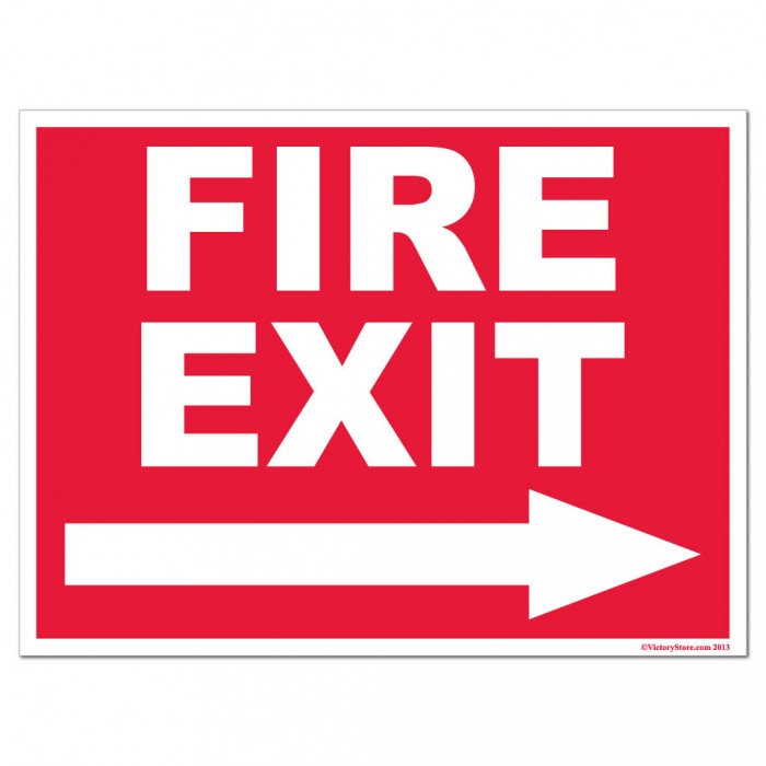 Fire Exit With Arrow Sign or Sticker - #