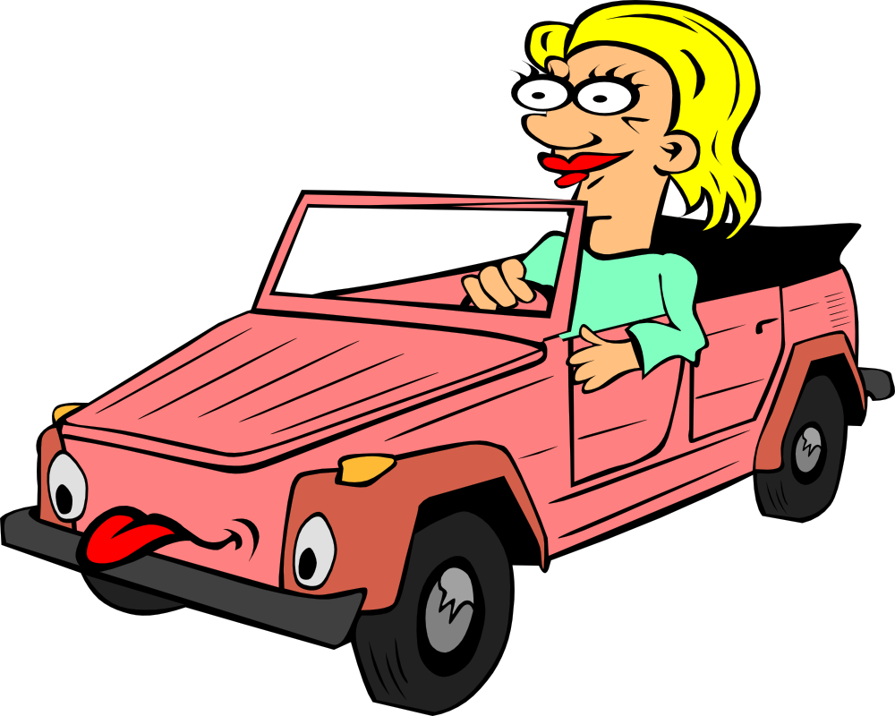 OnlineLabels Clip Art - Girl Driving Car Cartoon