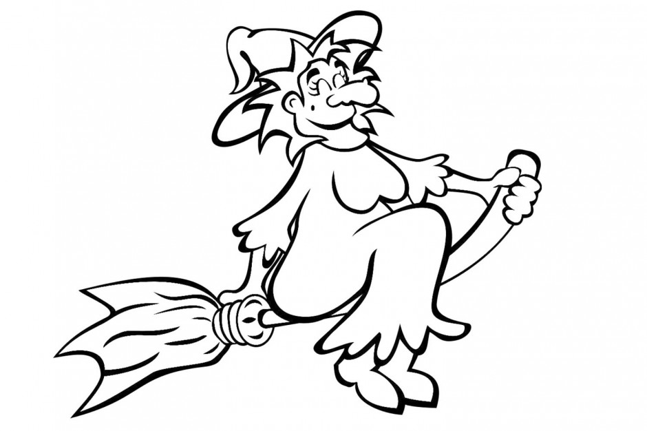 Flying Old Witch With Broom Free Coloring Pages 211583 Witch ...