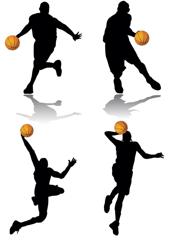 A group of classic basketball action silhouette vector material