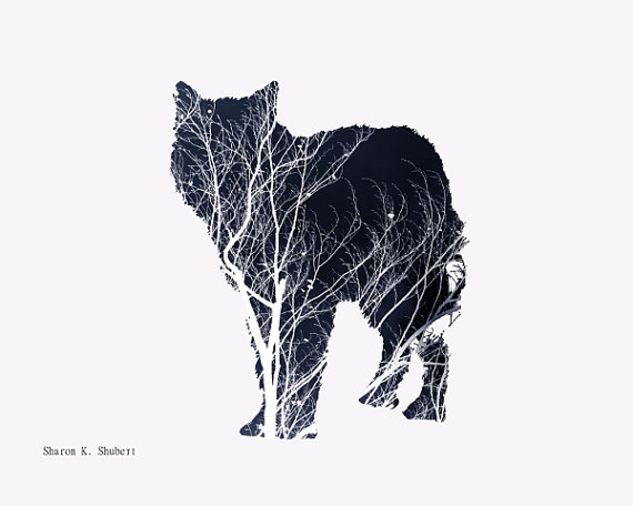 Wolf Art Black Silhouette Minimalist Art by GrayWolfGallery