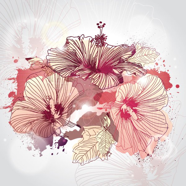 Splashed Flowers Vector Graphic — hand drawn, drawing