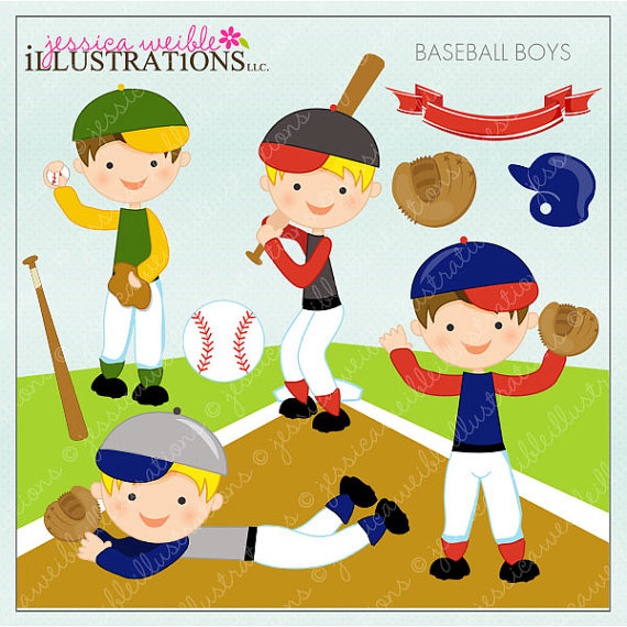 Baseball Boys Cute Digital Clipart for Card by JWIllustrations