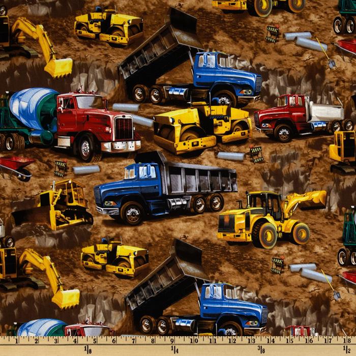 Timeless Treasures Construction Vehicles Brown - Discount Designer ...