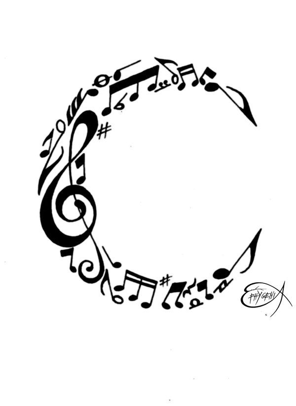Music notes C monogram in the shape of a crescent moon can also be ...