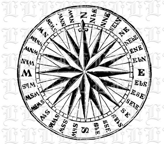 32 points Rose Compass Navy Vintage Clip Art by luminariumgraphics