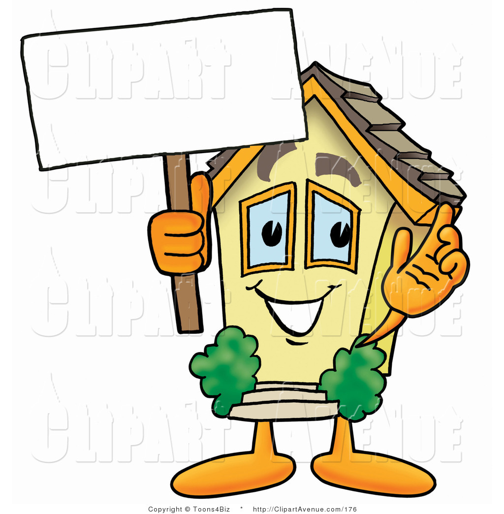 Avenue Clipart of a Home Mascot Cartoon Character Holding a Blank ...