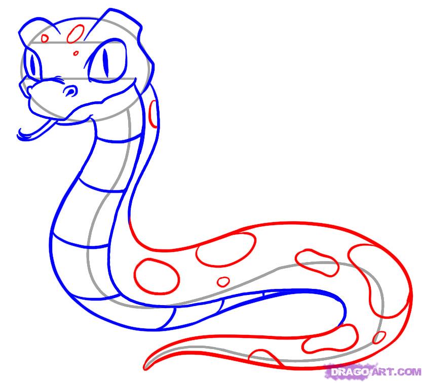 How to Draw a Cartoon Snake, Step by Step, Cartoon Animals ...